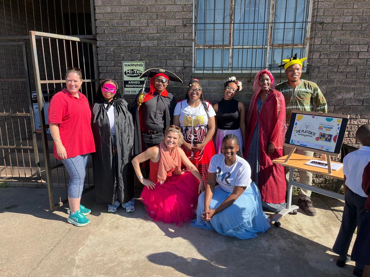 Lebone Centre Director Jolene Tarr with The Playdate team in costume at the Joza Youth Hub